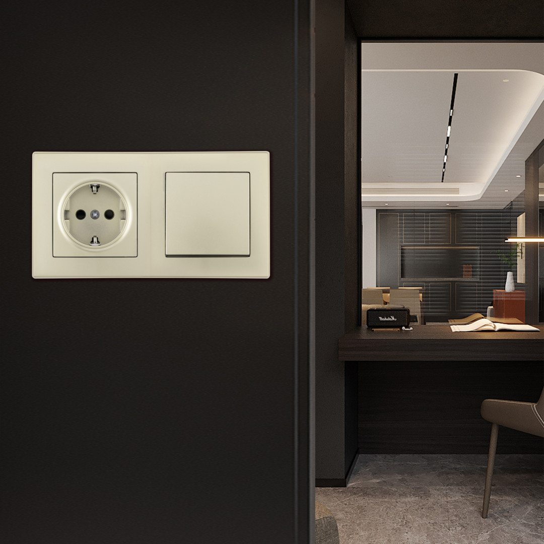 Выключатель одноклавишный с розеткой Arte Milano SET06-2-30-1-40-1 shampan