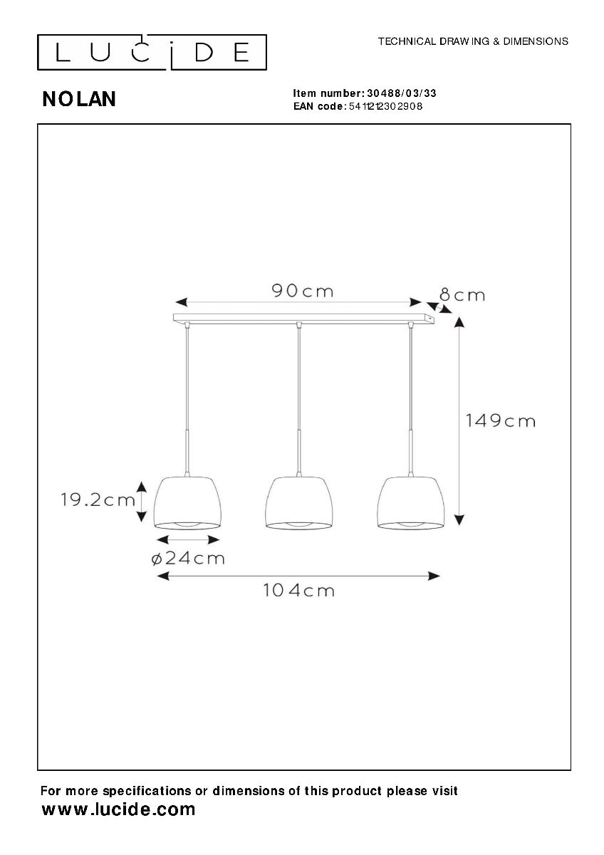 Подвесной светильник Lucide Nolan 30488/03/33