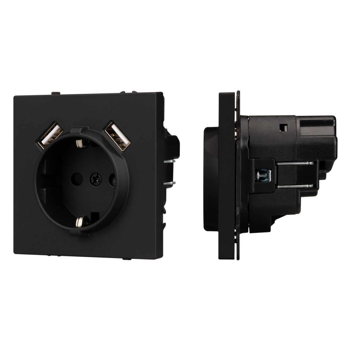 Розетка зк со шторками с USB тип А+А софт-тач черный оникс Arlight SCT-MUAA-SFPL-BK (250V, 16A) 054289(1)