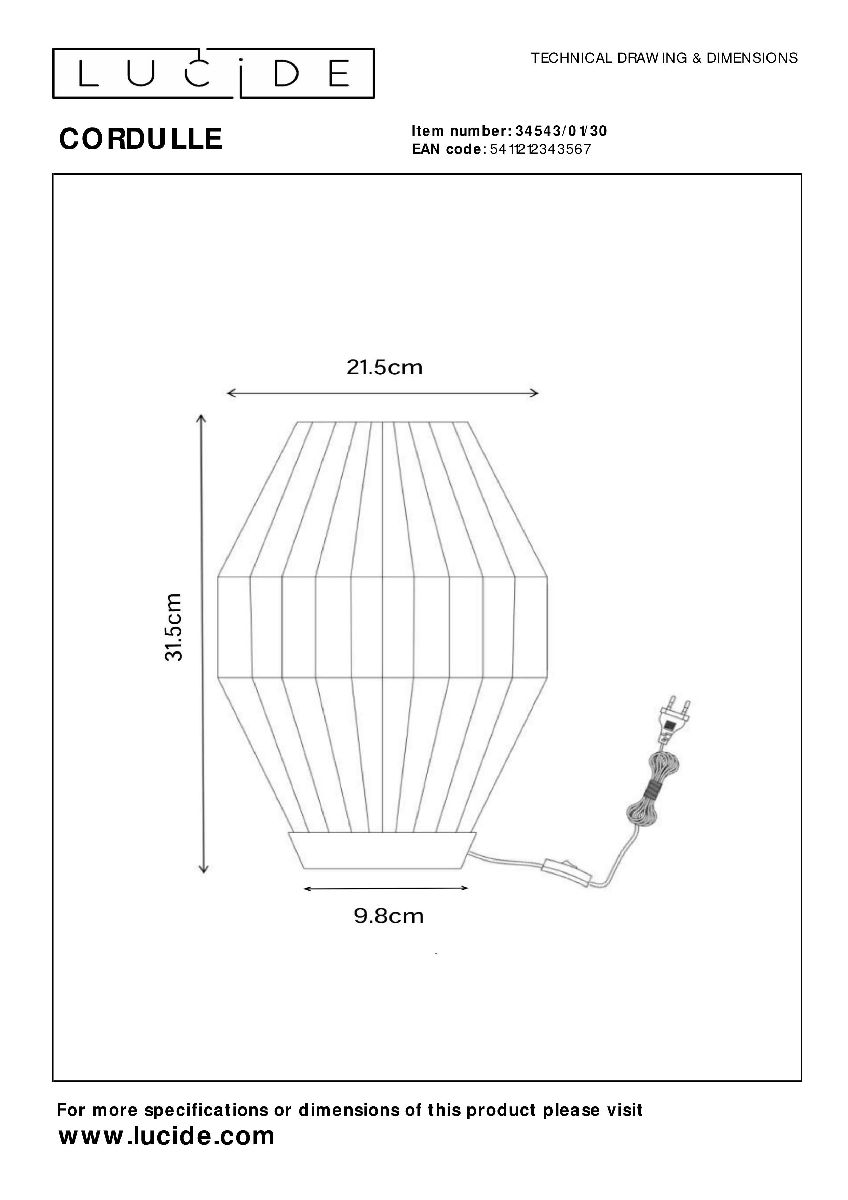 Настольная лампа Lucide Cordulle 34543/01/30