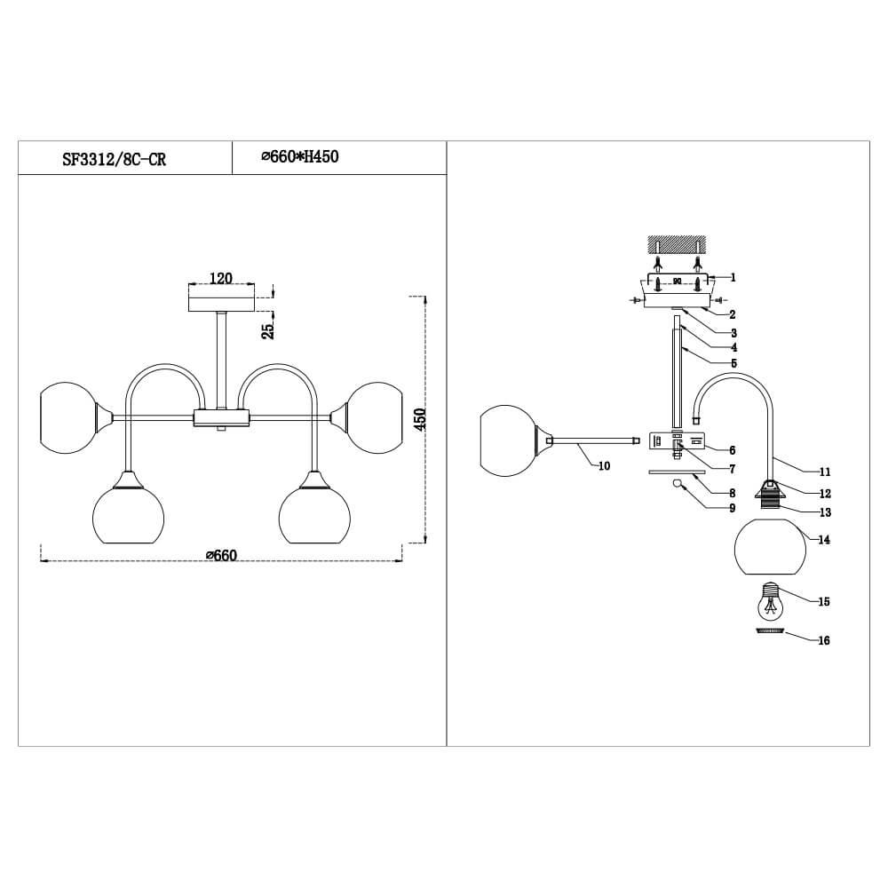 Потолочная люстра Seven Fires Chezena SF3312/8C-CR