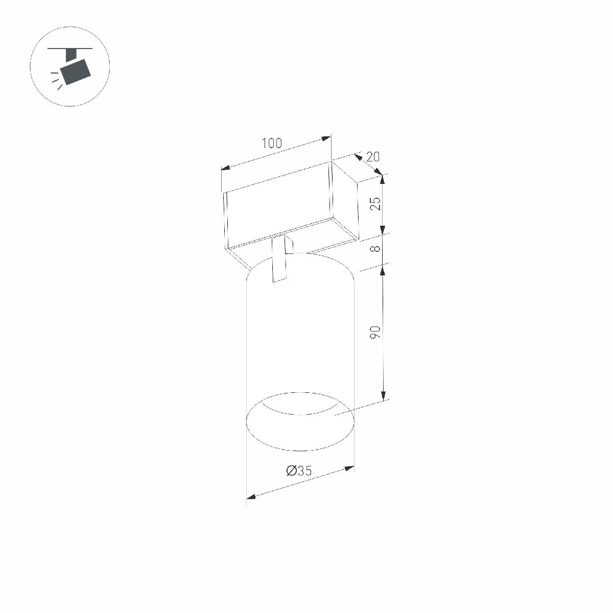 Трековый магнитный светильник Arlight MAG-SPOT-25-R90-9W Warm3000 (BK, 30 deg, 24V, DALI) 046310