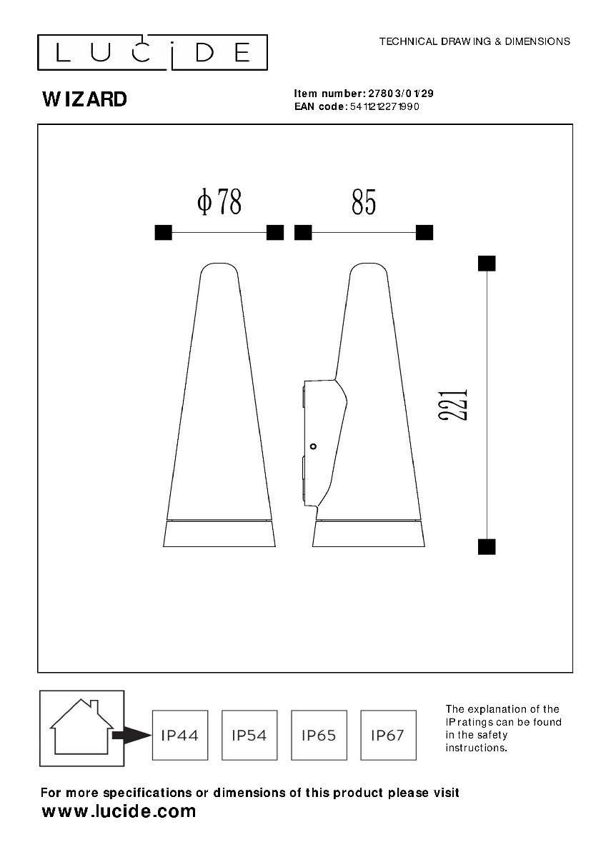 Уличный настенный светильник Lucide Wizard 27803/01/29
