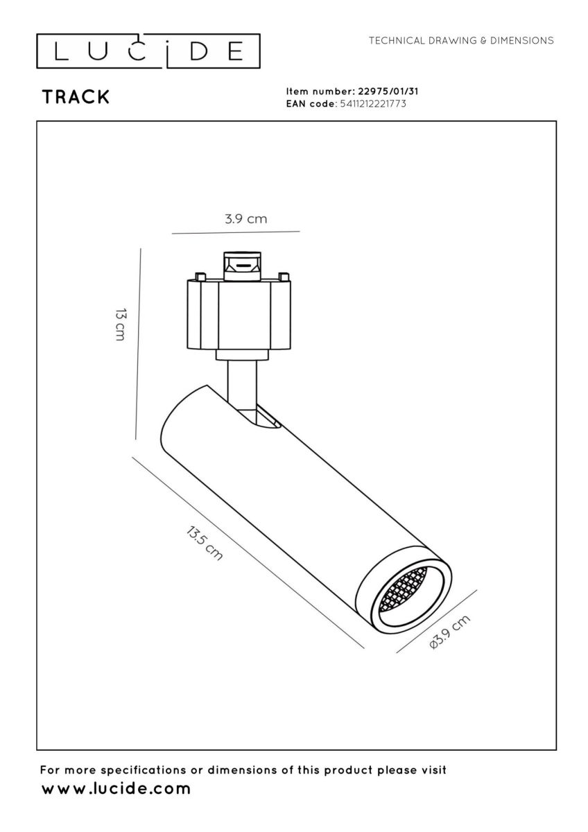 Трековый однофазный светильник Lucide Track 22975/01/31