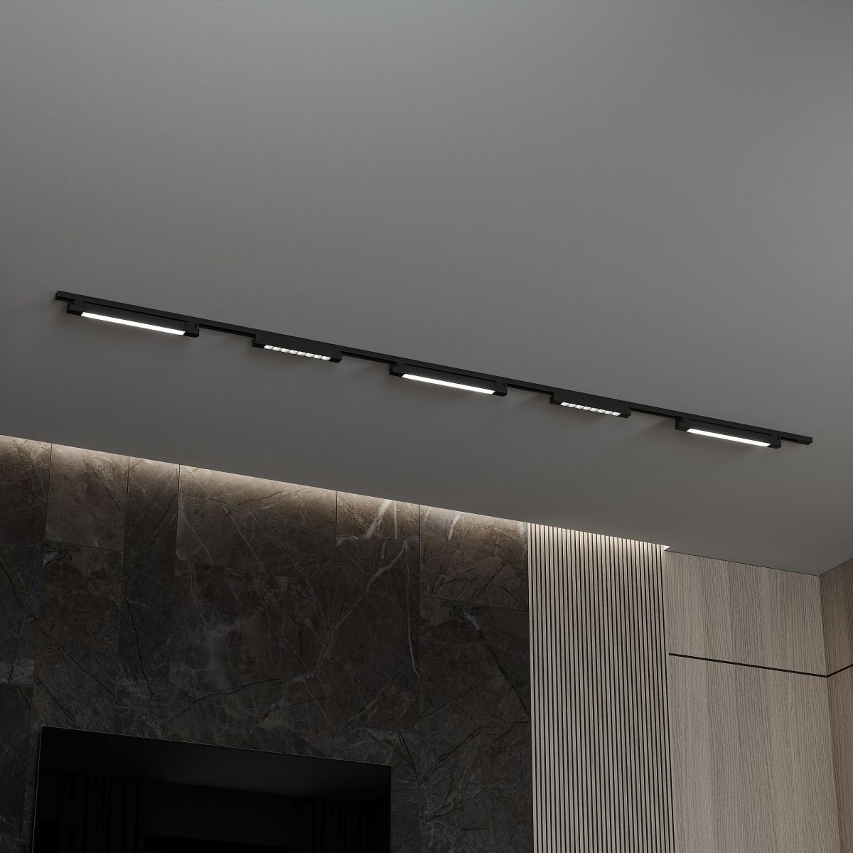 Трековая система со светильниками №8 однофазная накладная Skylite (220В, форма - прямая, 3м, 4000K) черная Hesby Lighting HSBL_kompl_S008_NI3B4K