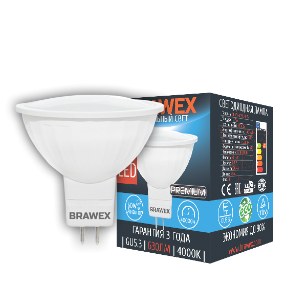 Лампа светодиодная Brawex рефлектор матовый GU5.3 7Вт 4000K 3607J-MR16k1-7N