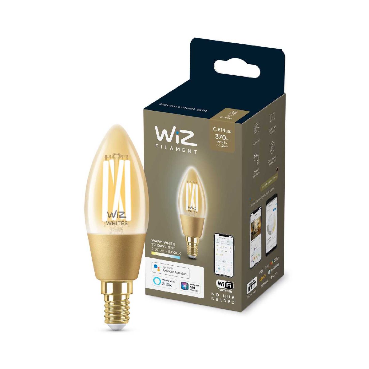 Умная светодиодная лампа Wiz Wi-Fi BLE25WC35E14920-50Amb1PF/6 E14 4,9W 2000/5000K 929003017701