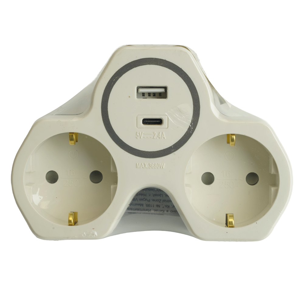 Разветвитель сетевой 2-местный с/з и USB+Type C Stekker ADP16-15-20 50071