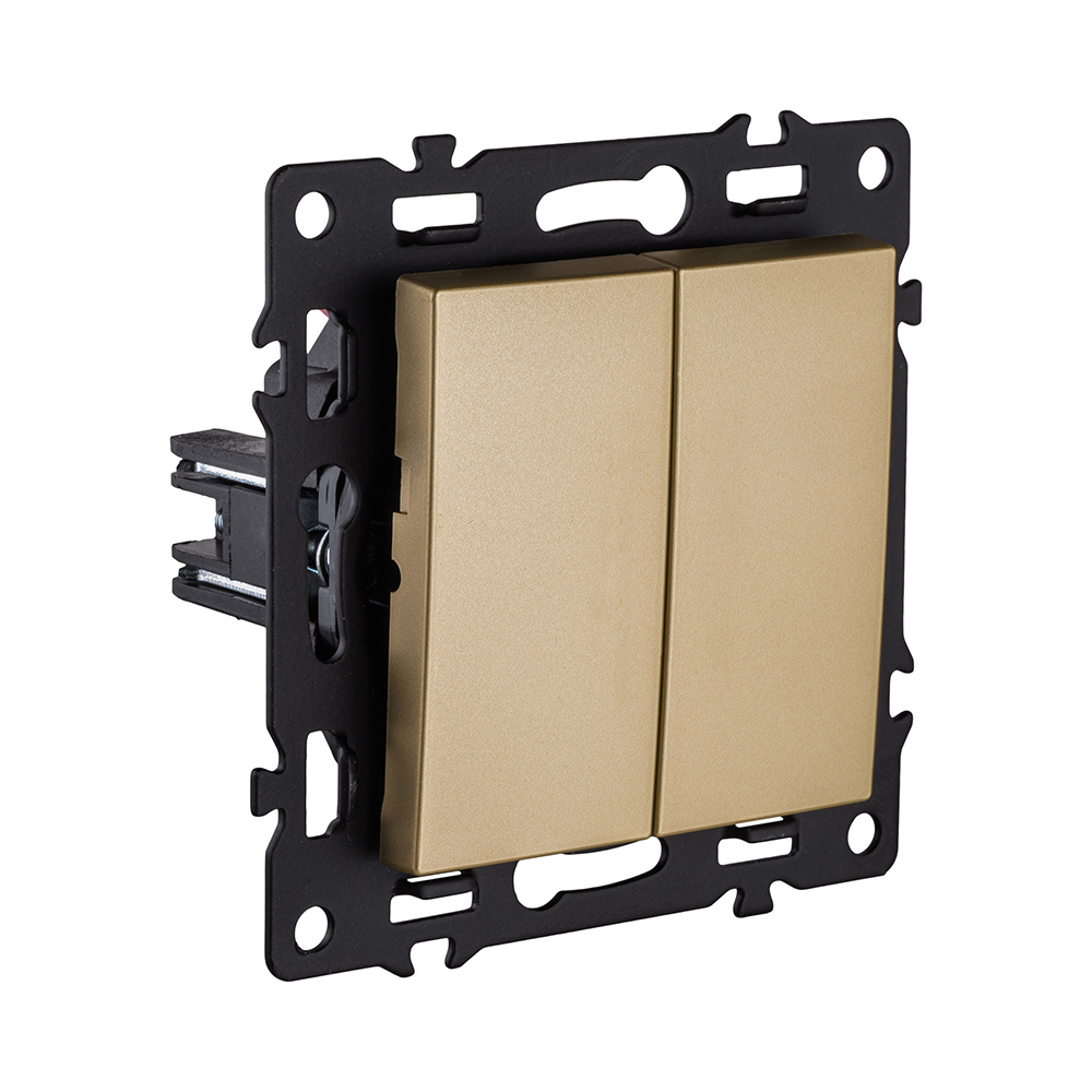 Выключатель кнопочный 2-клавишный 10А/250В, золотой Kollinger Asthetik AS-025GD