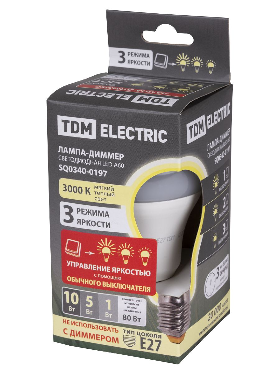 Лампа светодиодная диммируемая TDM Electric E27 10W 3000K матовая SQ0340-0197