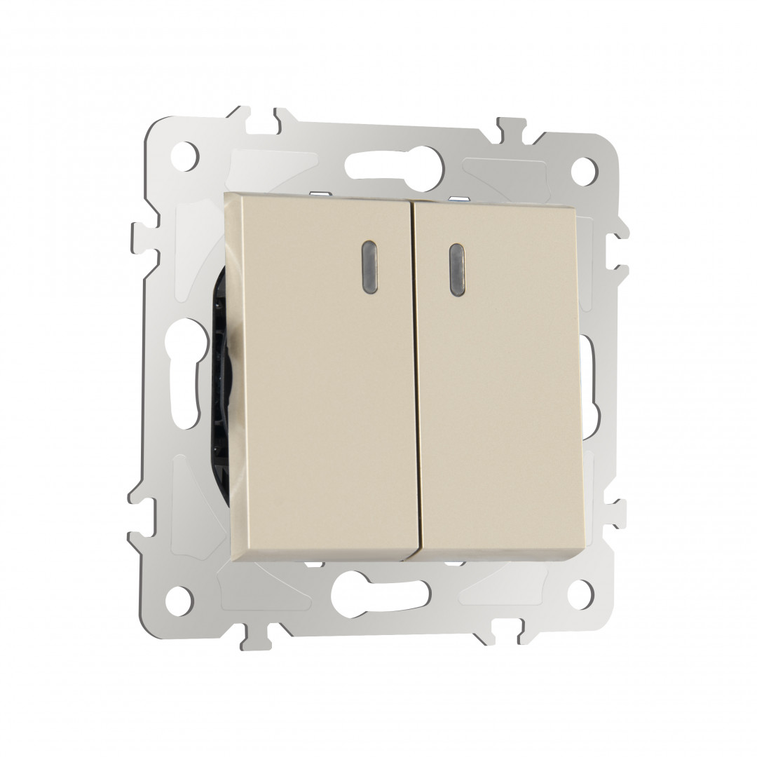 Выключатель двухклавишный проходной Arte Milano 203.33-2.shampan