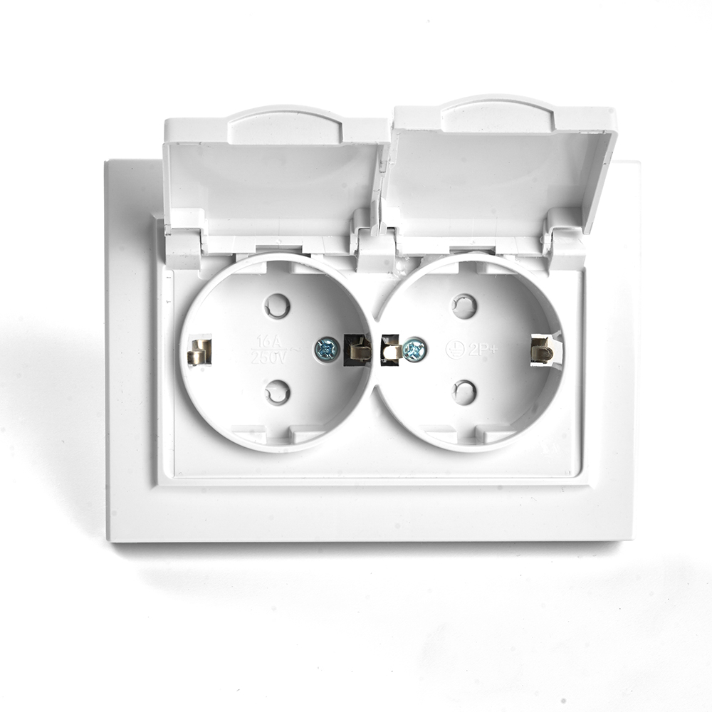 Розетка 2-местная с/з с крышкой Stekker Эрна PST16-9015-01 49139