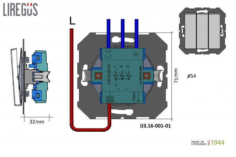 Выключатель трехклавишный с подсветкой Liregus Epsilon 28-007