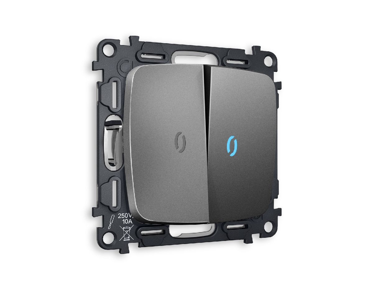 Комплект механизма 2-кл проходного выключателя с подсветкой Ambrella Volt Omega MO654040