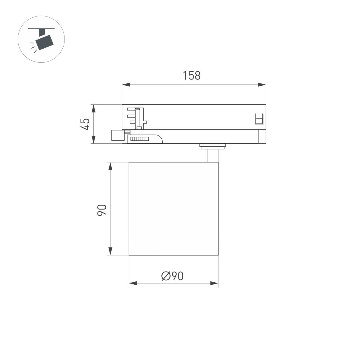 Трековый трехфазный светильник Arlight LGD-DYKE-4TR-R90-26W Day4000 (BK, 20 deg, 230V) 052136