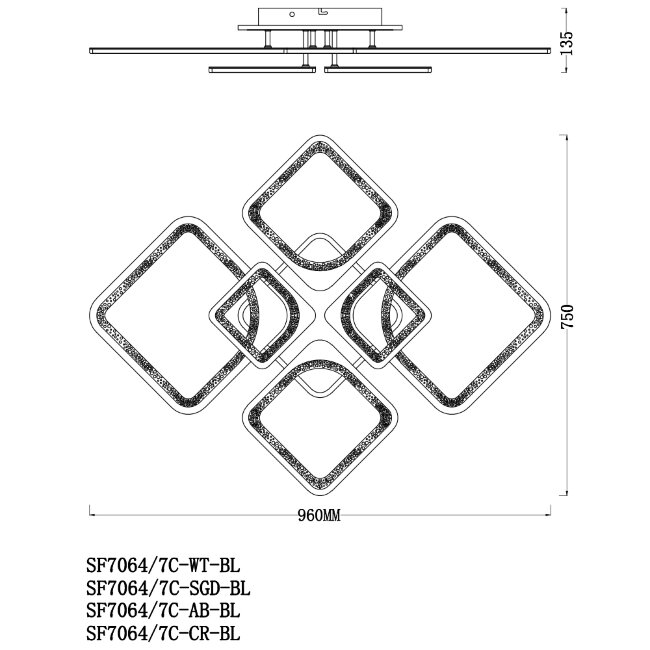 Потолочная люстра Seven Fires Kalle SF7064/7C-SGD-BL