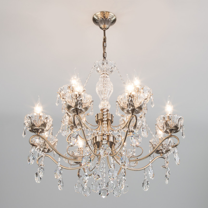 Подвесная люстра Eurosvet 10103/12 античная бронза/прозрачный хрусталь Strotskis