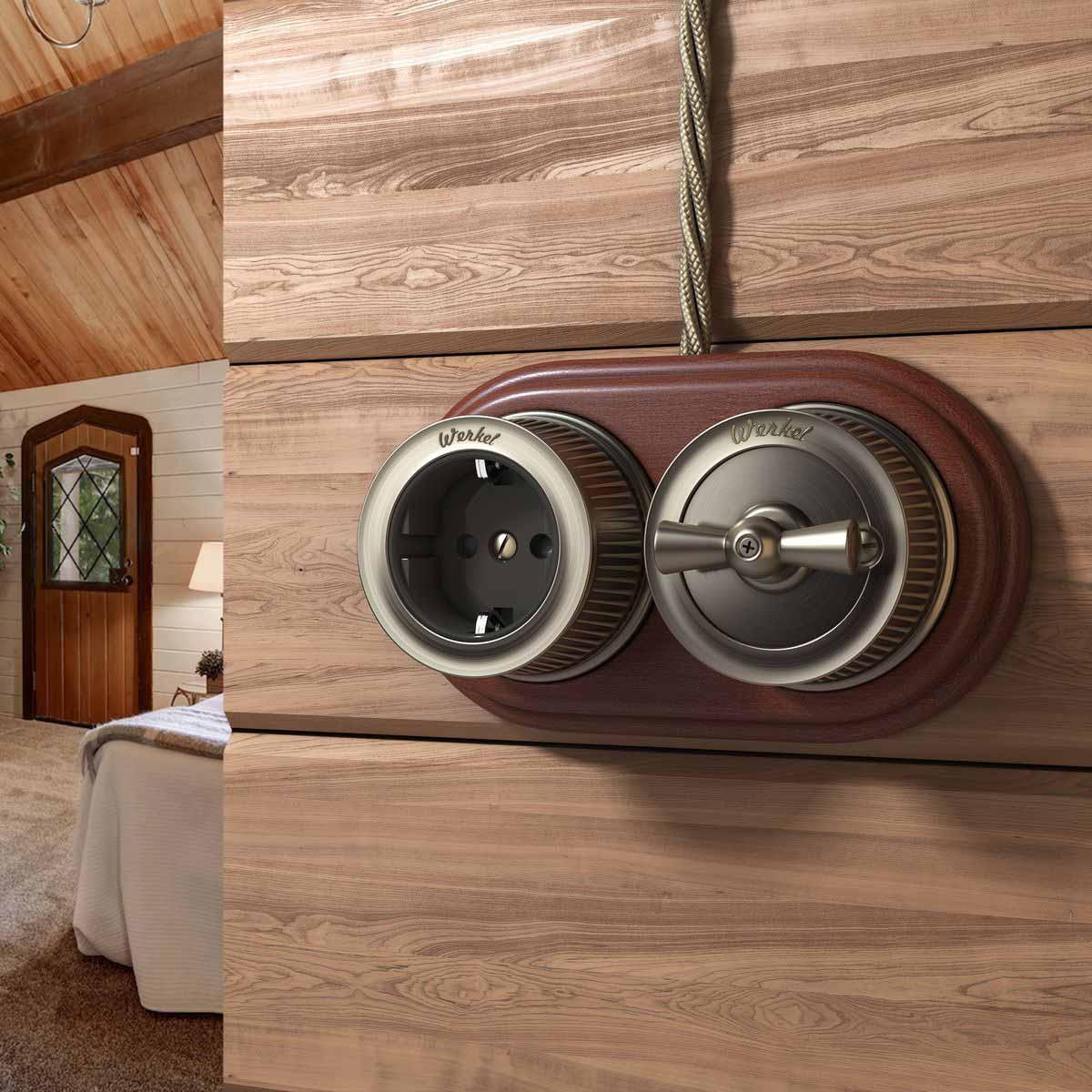 Розетка Werkel с заземлением и шторками Ретро бронзовый WL19-10-02 4690389143380