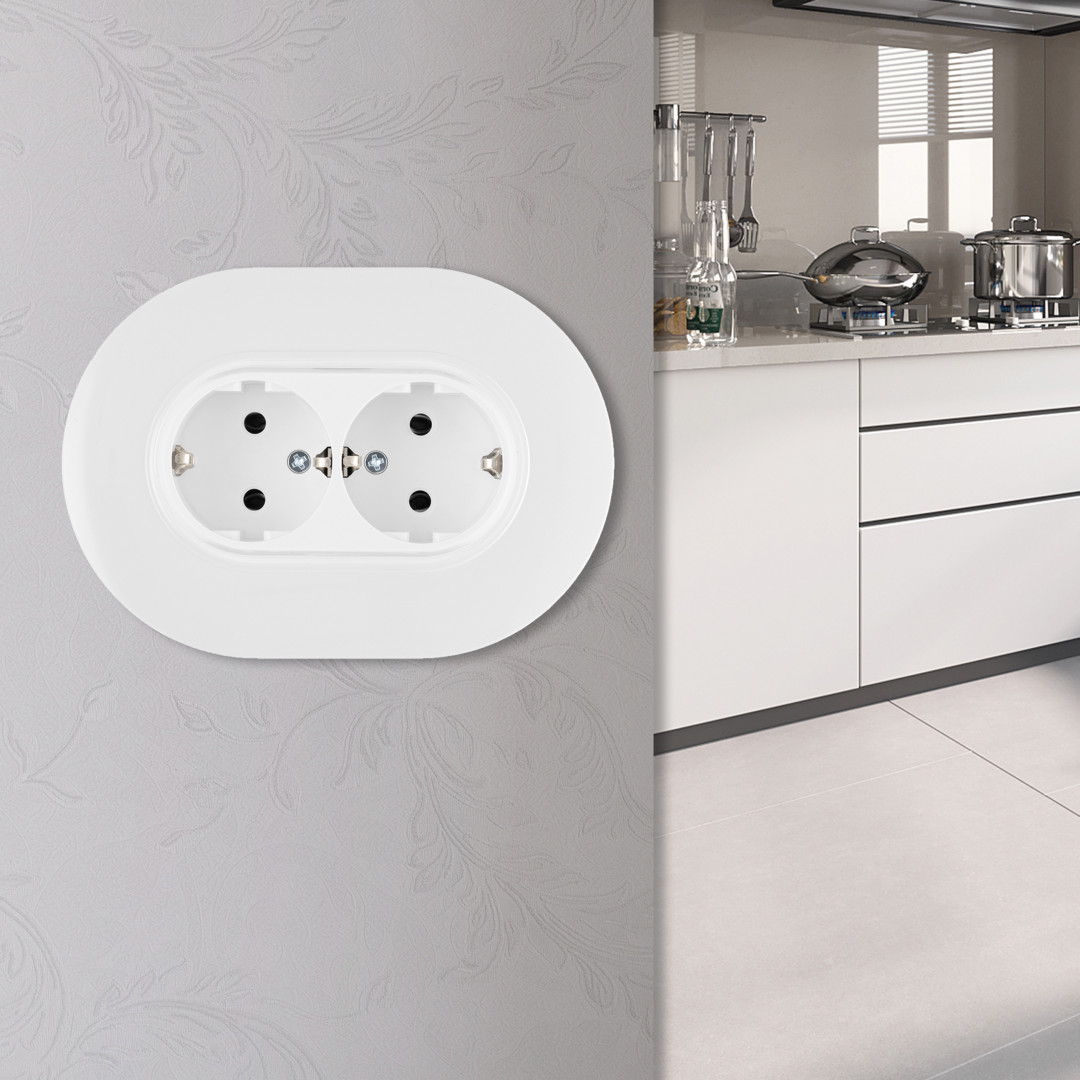 Круглая розетка двойная с/з и шторками Arte Milano SET08-double-40-2 white