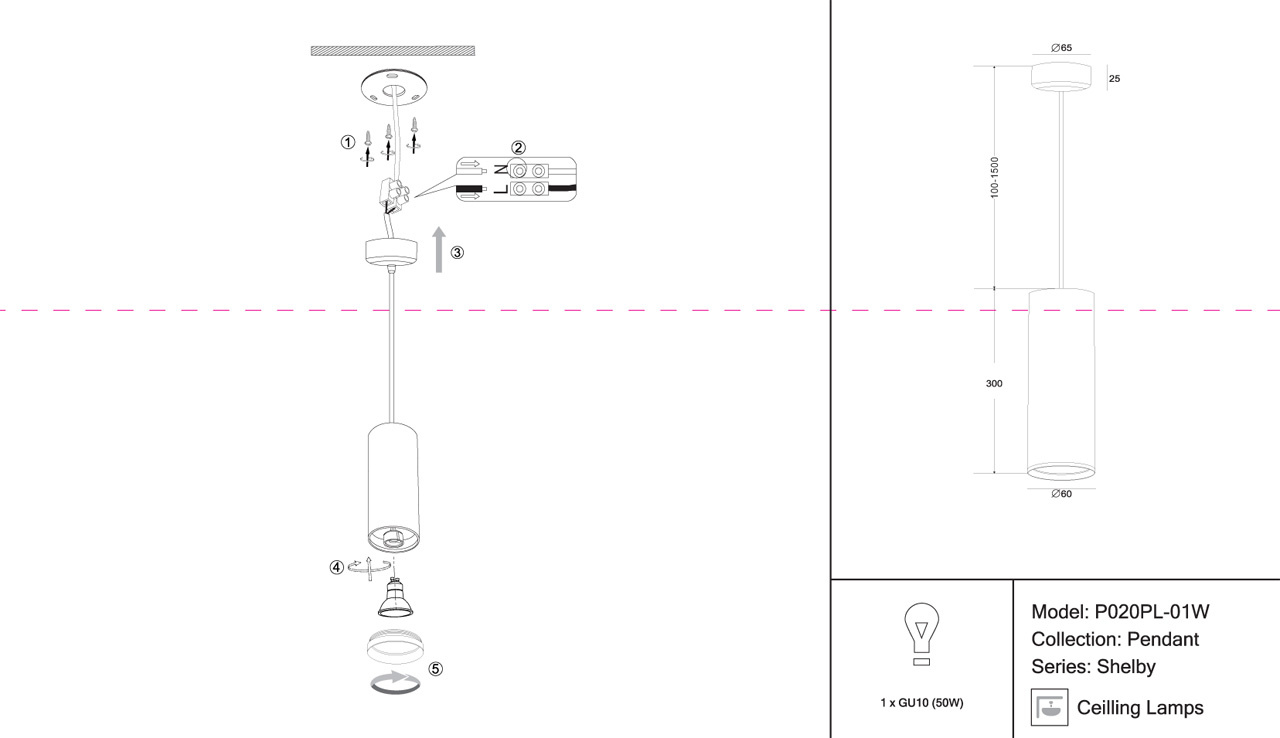 Подвесной светильник Maytoni Shelby P020PL-01W