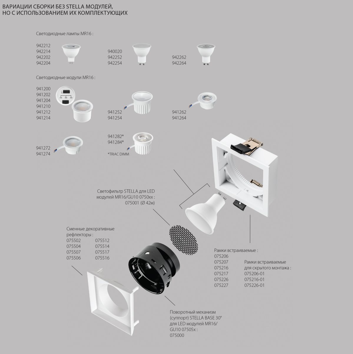 Рефлектор квадратный для рамок 07521х/07521X-01 и 07522х/07522X-01 Lightstar Stella 075516