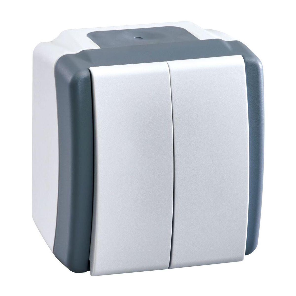 Выключатель двухклавишный Mono Electric Octans IP54 10А 250В бело-серый 154-020001-102