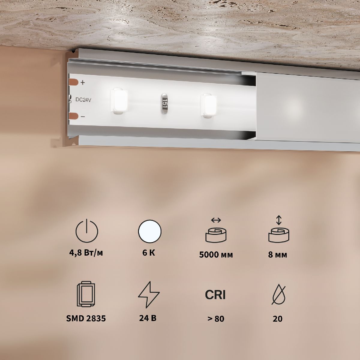 Светодиодная лента Maytoni Base 24В 2835 4,8Вт/м 6000K 5м IP20 201167