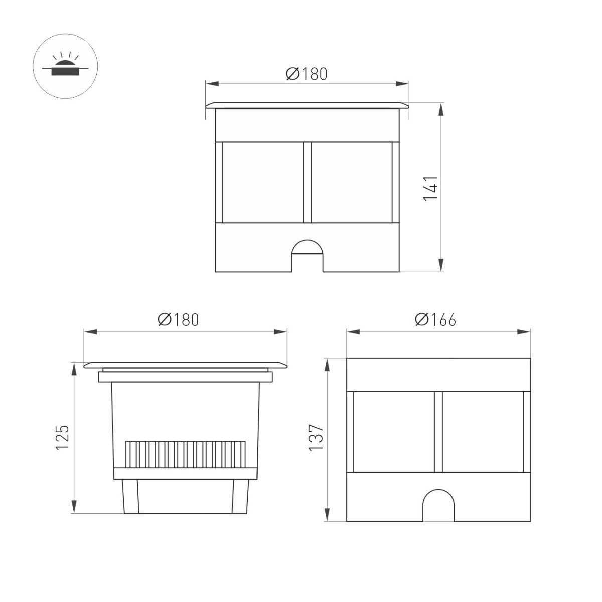 Ландшафтный светильник Arlight LTD-DAFNA-GROUND-R180-25W Day4000 (SL, 10 deg, 230V) (IP67 Металл) 061205