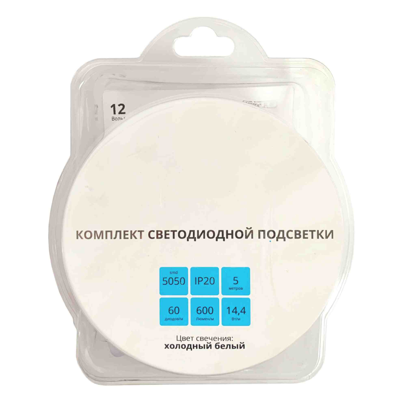 Комплект светодиодной ленты Apeyron 12В 14,4Вт/м smd5050 60д/м IP20 600Лм/м 5м 6500К (адаптер питания, коннектор)  SL-14