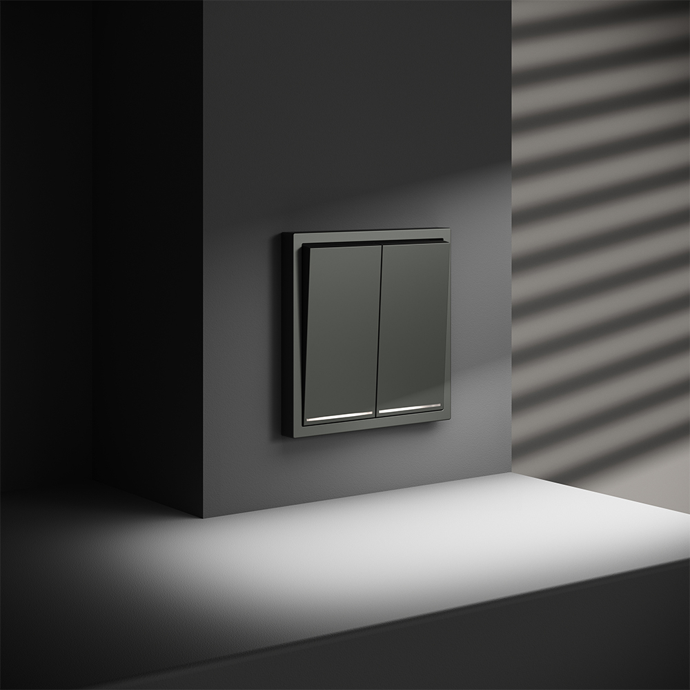 Выключатель двухклавишный с подсветкой Voltum S70 VLS020206 (титан)