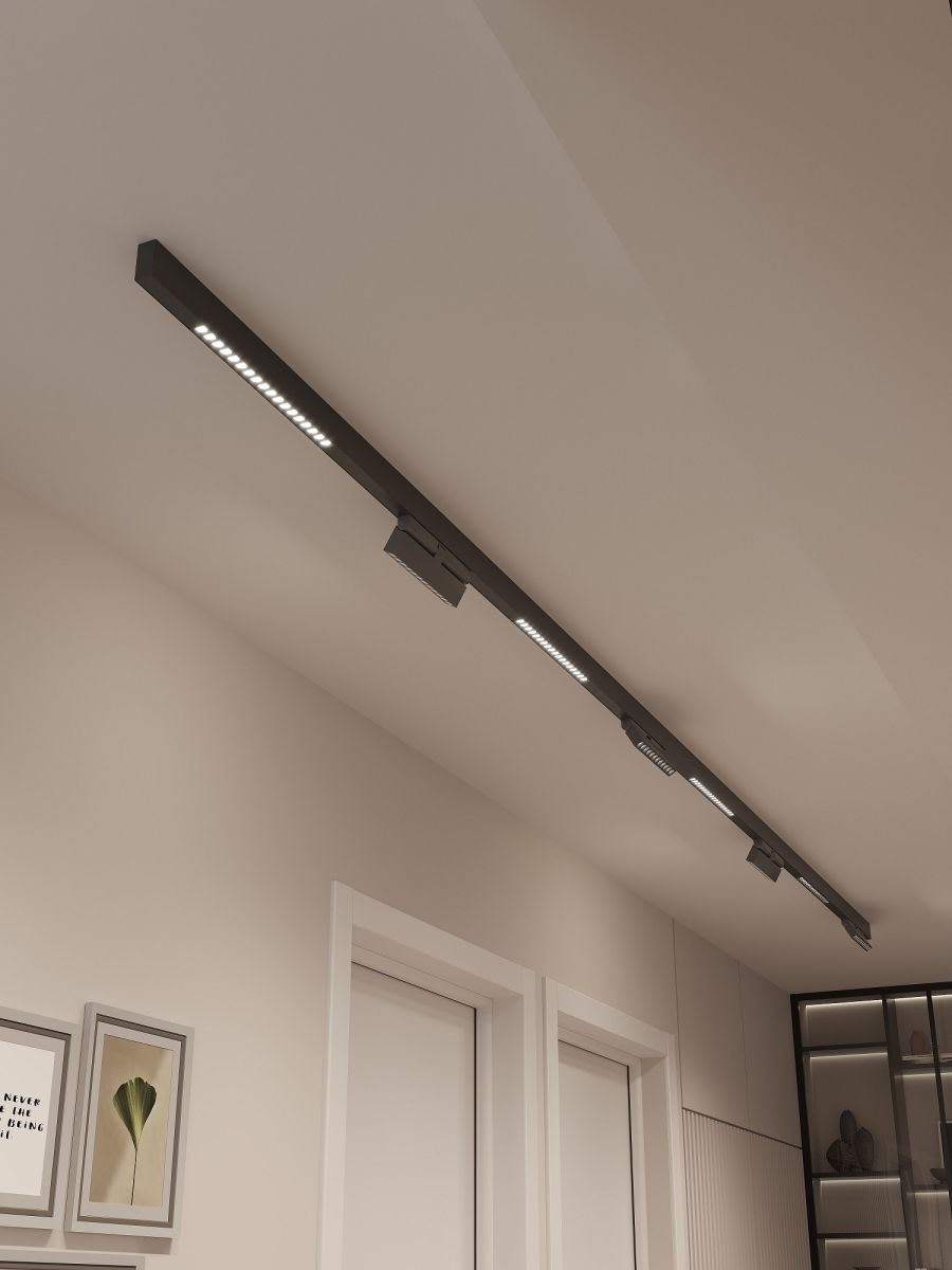 Трековая система со светильниками №7 трехфазная накладная Eldeko (48В, форма - прямая, 4м, 3000K) черная Hesby Lighting HSBL_kompl_E007_NI4B3K