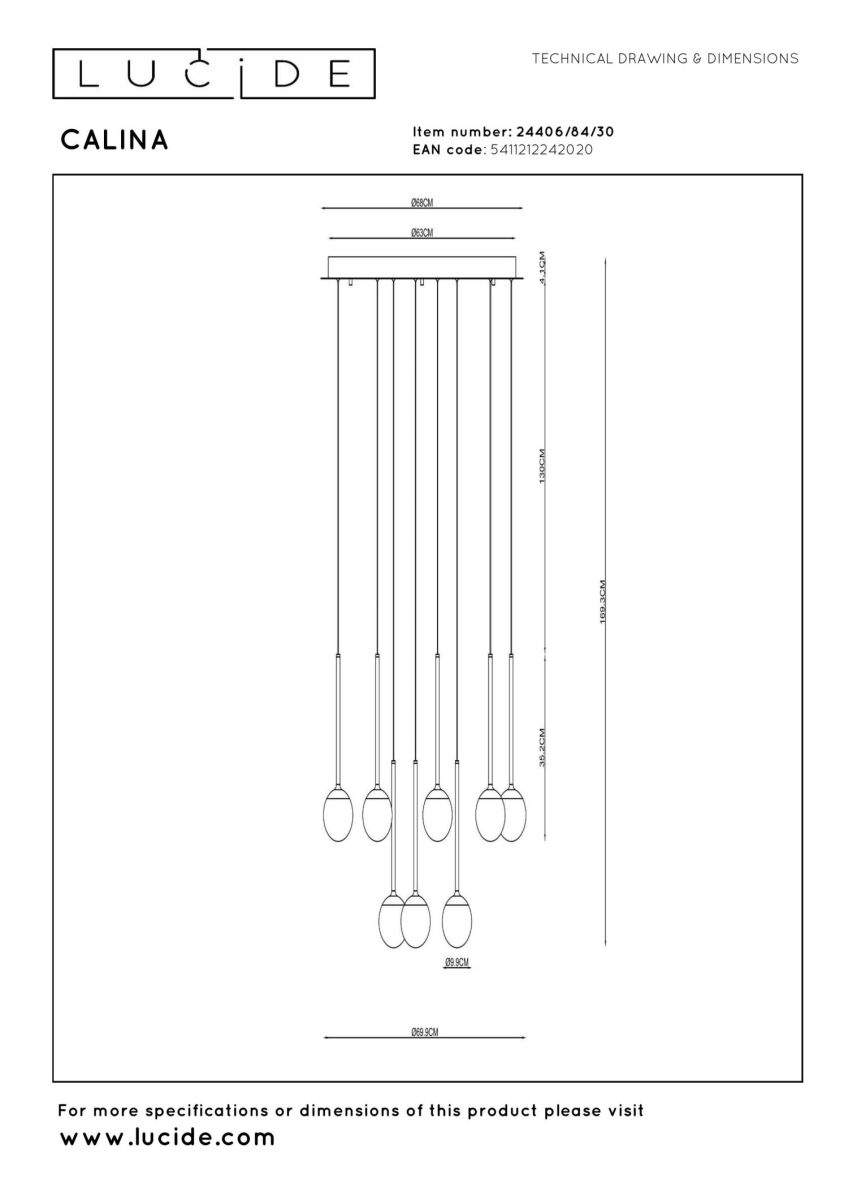 Каскадная люстра Lucide Calina 24406/84/30