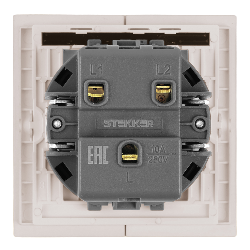 Выключатель 2-клавишный c индикатором (механизм) Stekker Мия 250В 10А RSW10-3102-10 пудровый жемчуг 50476
