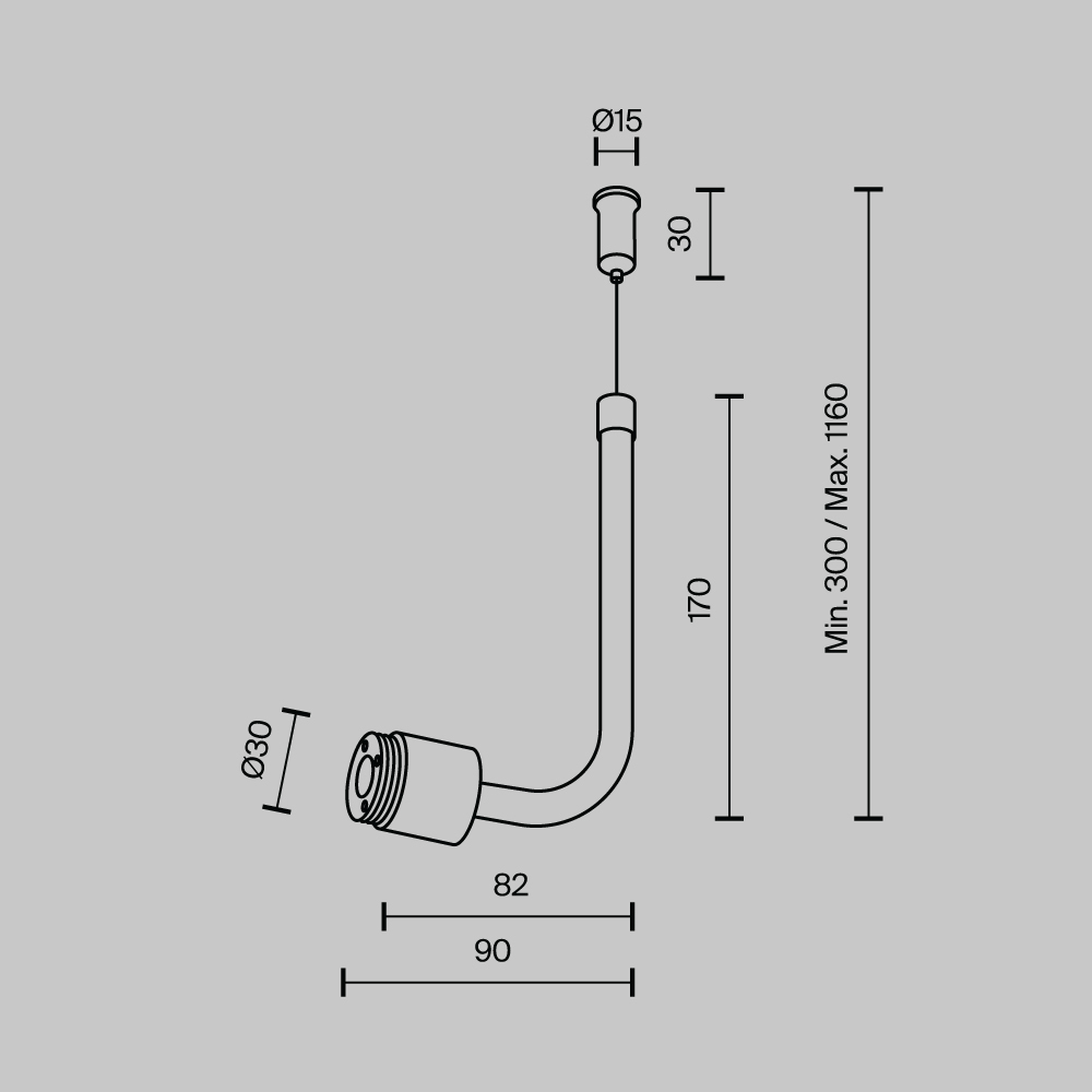 Заглушка для подвесного монтажа без ввода питания с тросом Maytoni Shelf CA024PL-B