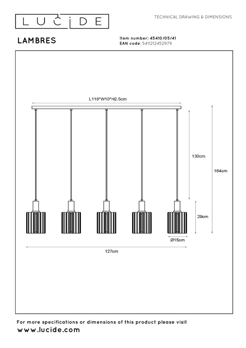 Подвесной светильник Lucide Lambres 45410/05/41