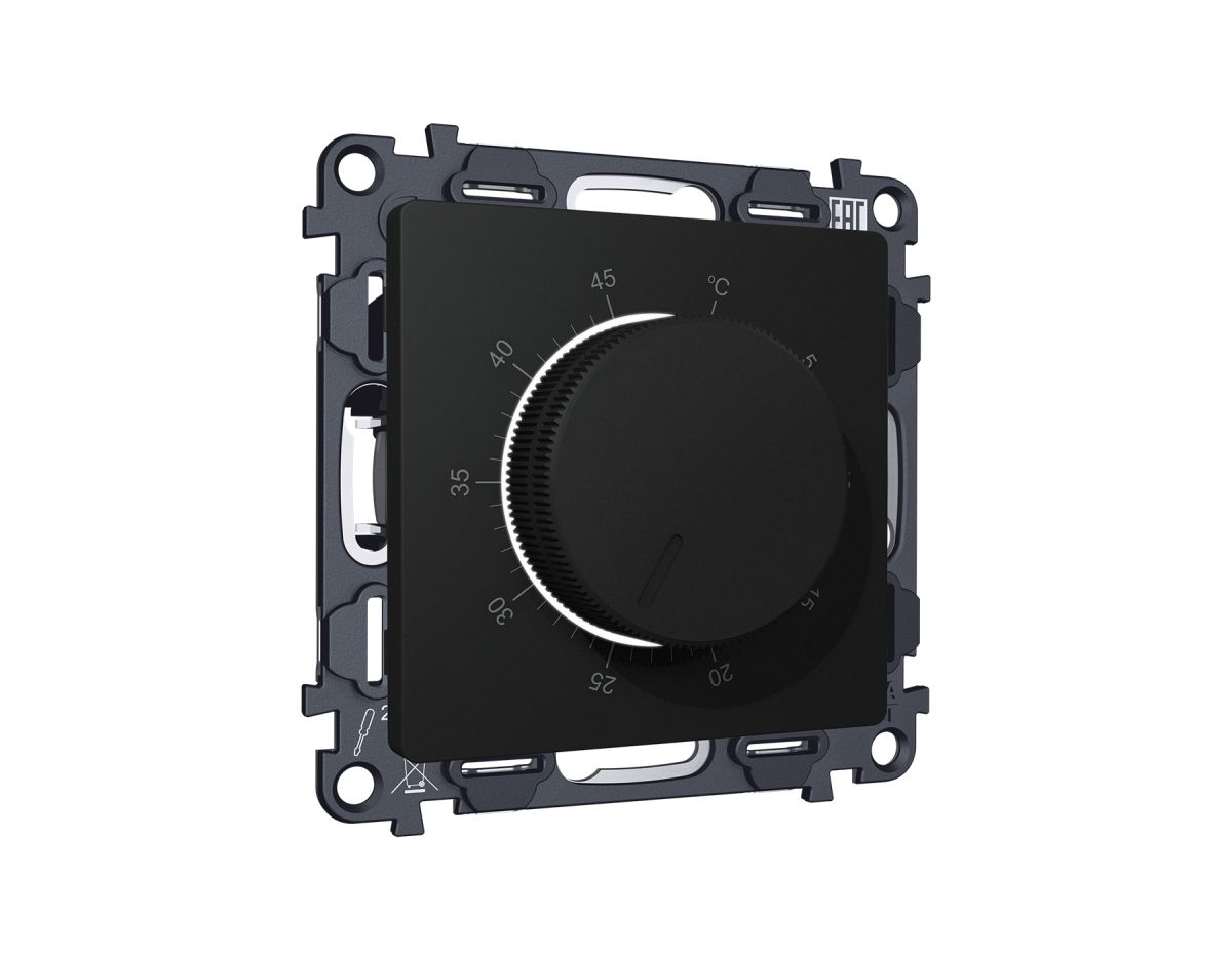 Комплект механизма терморегулятора с датчиком для теплого пола с подсветкой 16A-250V Alfa Черный матовый Quant Ambrella Volt MA805710 (AP8057, VM1381)