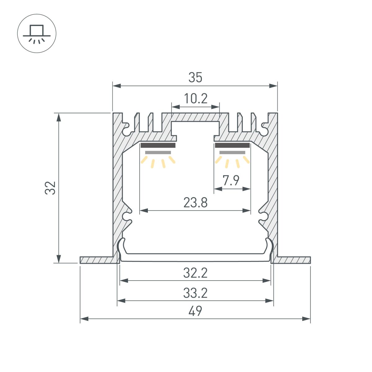 Профиль Arlight SL-LINIA49-F-2000 ANOD (BY) (Алюминий) 059797