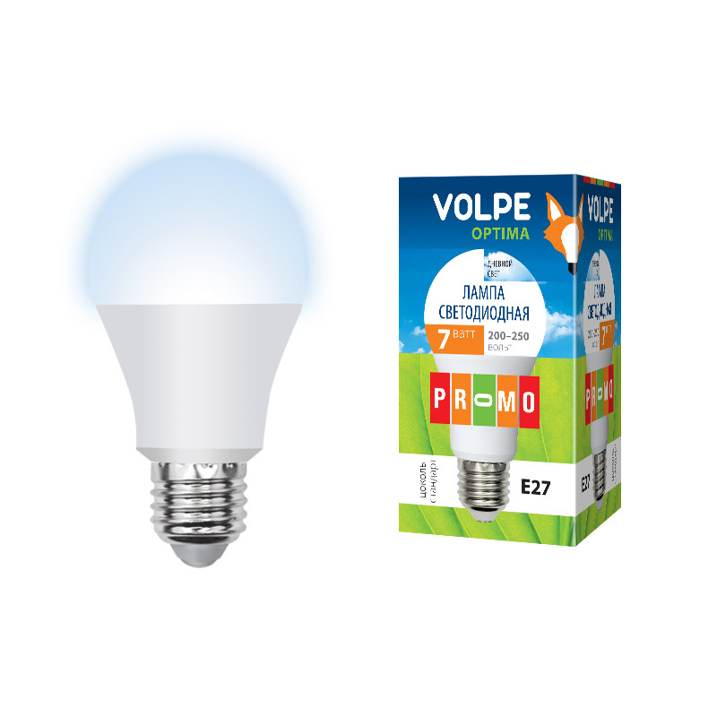 Лампа светодиодная (UL-00001763) Volpe E27 7W 6500K матовая LED-A60-7W/DW/E27/FR/O