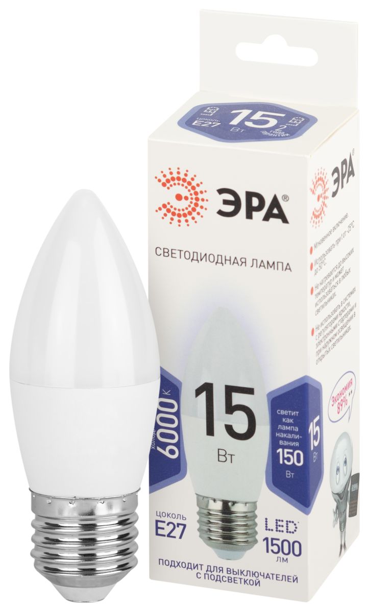 Лампа светодиодная Эра STD LED B35-15W-860-E27 6500K свеча