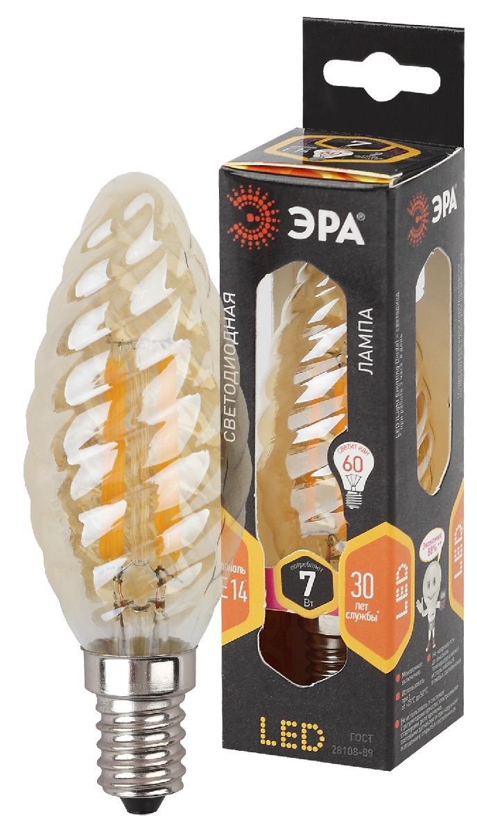 Лампа светодиодная Эра E14 7W 2700K F-LED BTW-7W-827-E14 gold Б0027966