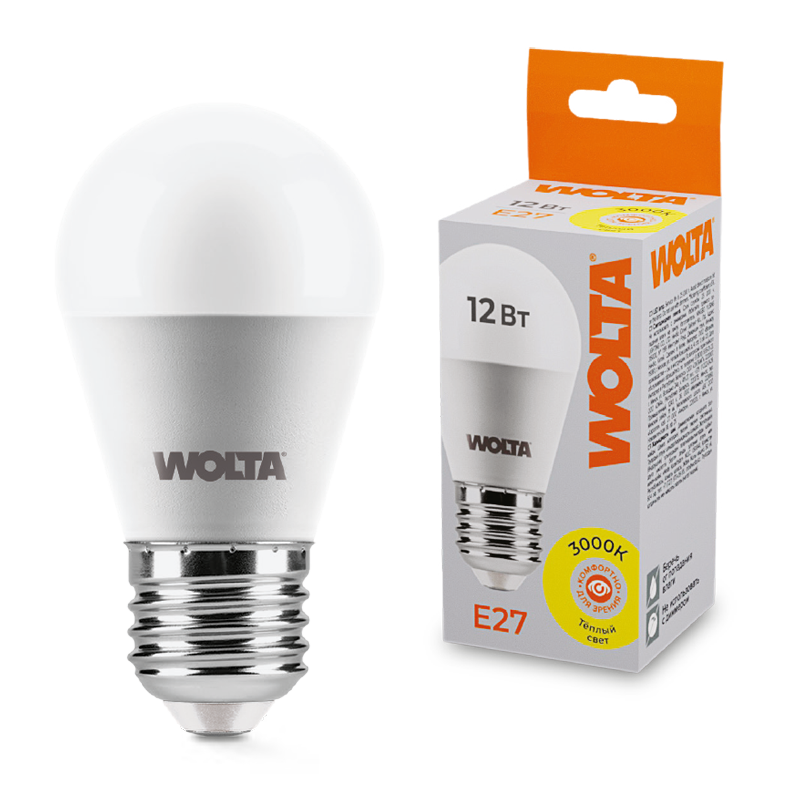 Светодиодная лампа WOLTA 12Вт 3000K Е27 груша матовая 25Y45GL12E27