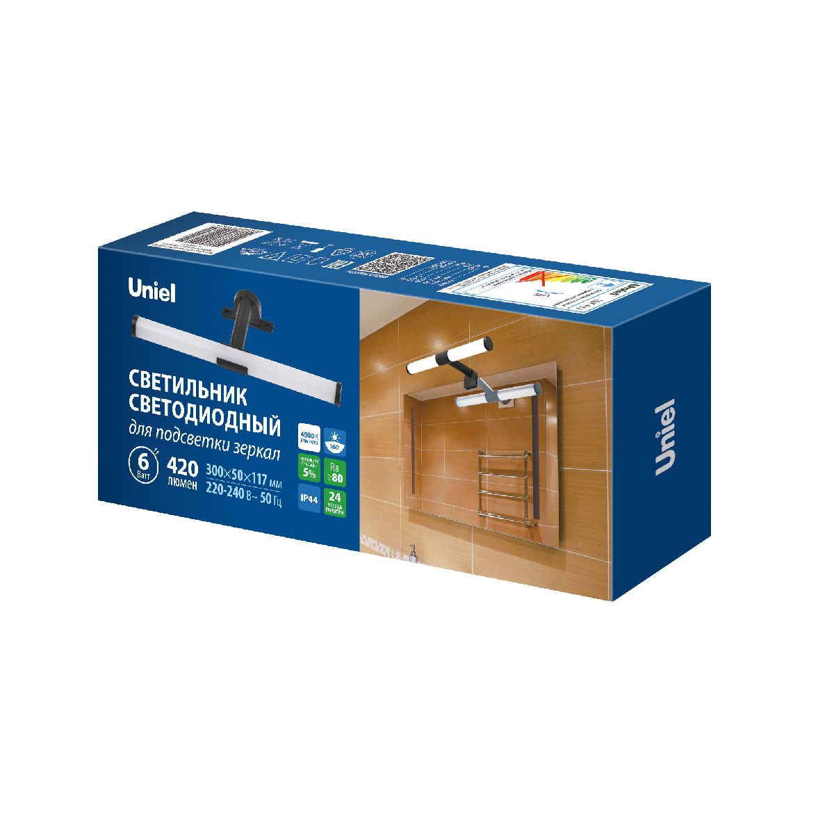 Подсветка для зеркал Uniel ULT-F37-6W/4500K IP44 BLACK UL-00012516