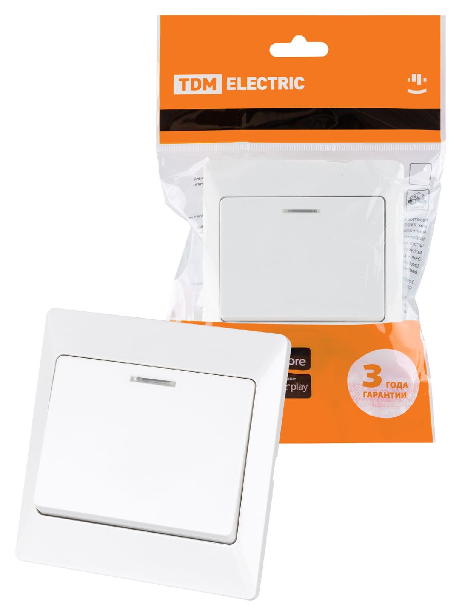 Выключатель одноклавишный с подсветкой Ильмень TDM Electric SQ1823-0003