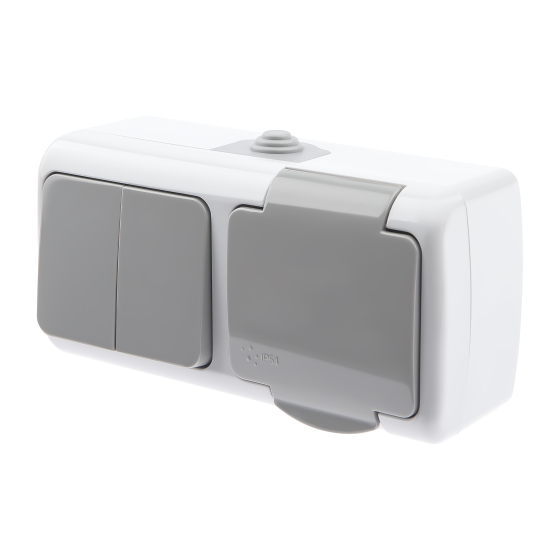 Блок розетка с выключателем Эра Intro Atlantic 5-702-03 двойным 2P+E открытой установки Б0050948