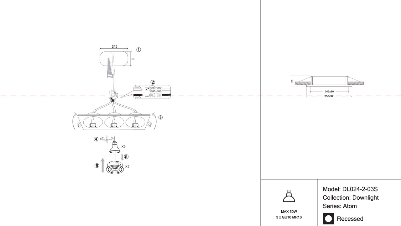 Встраиваемый светильник Maytoni Atom DL024-2-03S