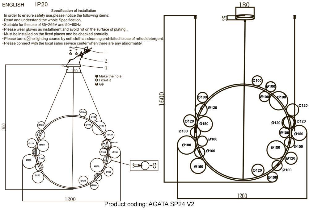 Подвесная люстра Crystal Lux Agata SP24 V2 Black/Transparente