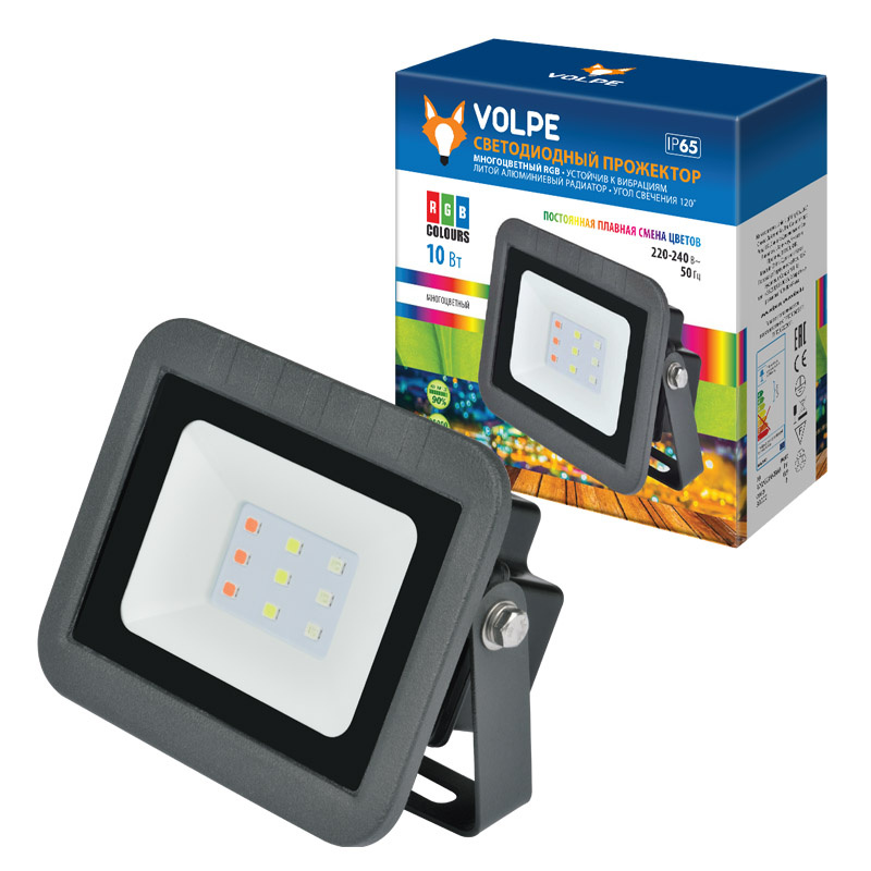 Прожектор светодиодный (UL-00002561) Volpe 10W RGB ULF-Q511 10W/RGB IP65 220-240В Black