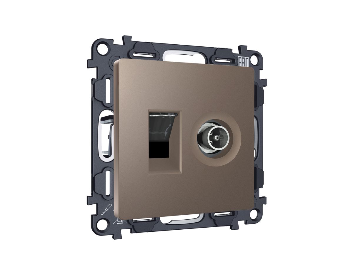 Комплект мех-ма розетки компьютерной + TV оконечной RJ-45 с автоматической защитной шторкой Alfa Темная бронза матовый Ambrella Volt MA642510 (AP6425, VM195)