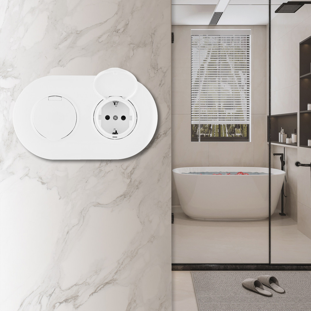 Круглая розетка двойная (двухпостовая) с/з и шторками Arte Milano SET08-2-41-1x2 white