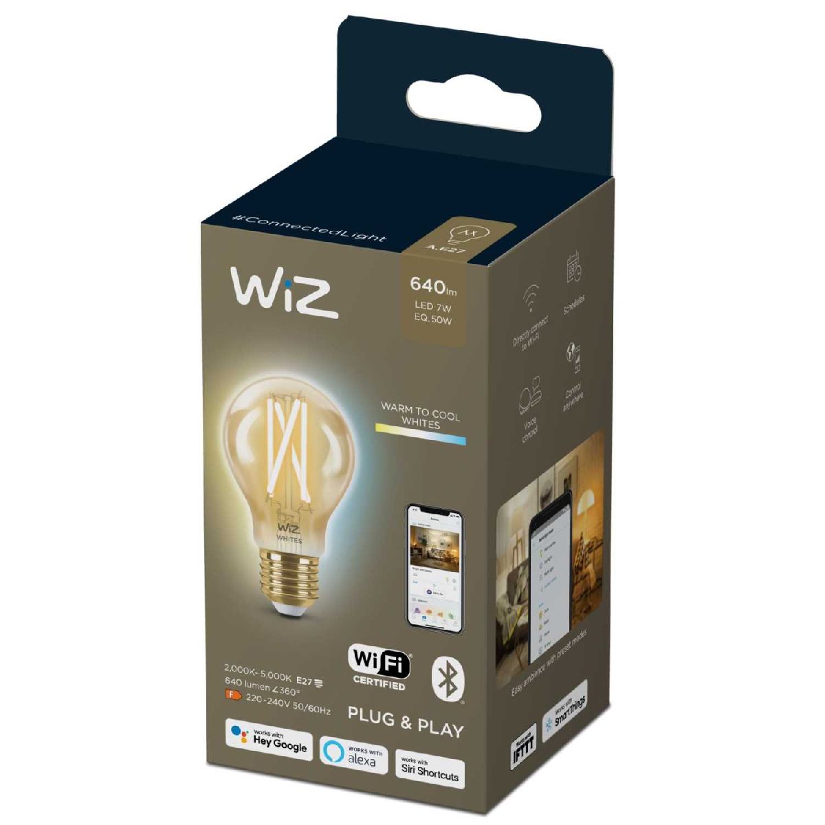 Умная светодиодная лампа Wiz Wi-Fi BLE50WA60E27920-50Amb1PF/6 E27 7W 2700/6500K 929003017401